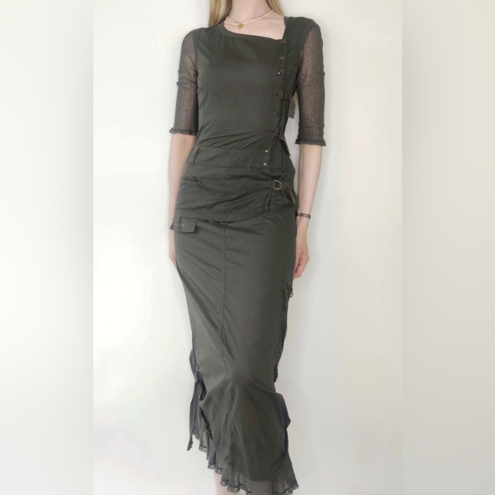 Cop Copine Y2K Cyber Futuristic Vintage Army Green Cargo Dress Size Small